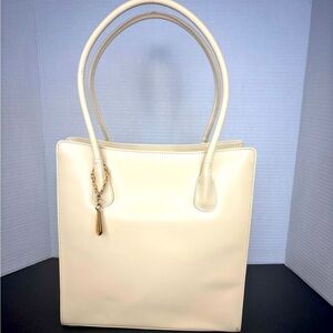 Lancel Paris Leather Ivory Handbag Satchel Shoulder Bag w/ Dust Bag